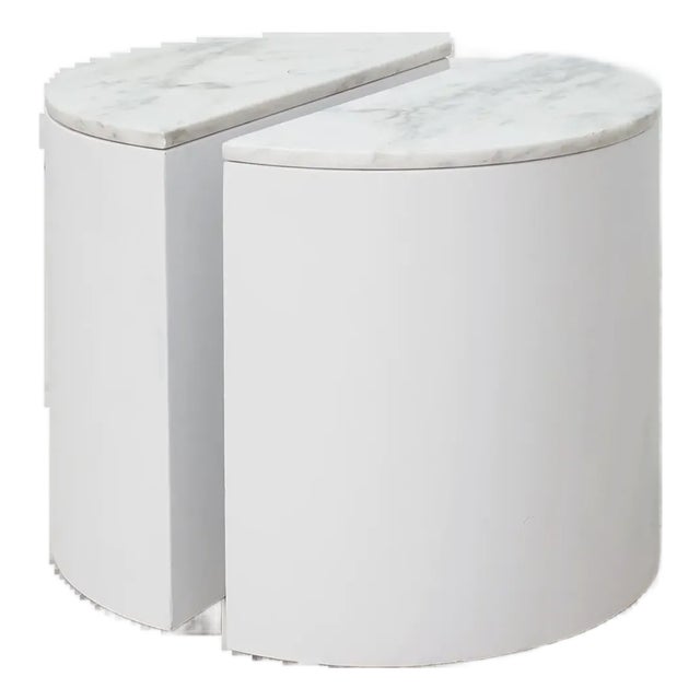 Pair of Demilune Marble-Top Tables, 1960s For Sale