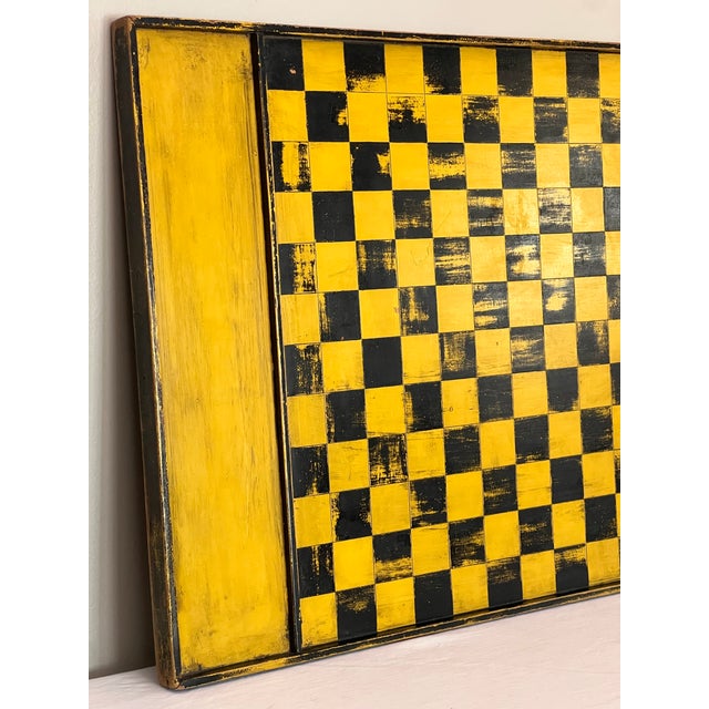 Folk Art 20th Century Folk Art Paint Decorated Game Board in Black and Mustard Yellow For Sale - Image 3 of 10