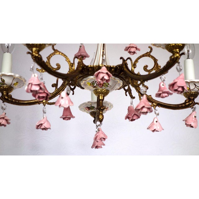 Brass and Porcelain 5-Light Chandelier by Peris Andreu, 1940s For Sale - Image 16 of 16