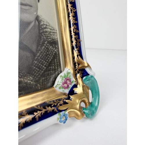 Rococo Revival Porcelain Picture Frame with Gilt Rocaille on Sèvres Blue Enamel, 1960s For Sale - Image 6 of 17