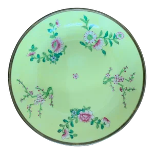 1970s Japanese Porcelain Dish/ Catchall With Brass Trim