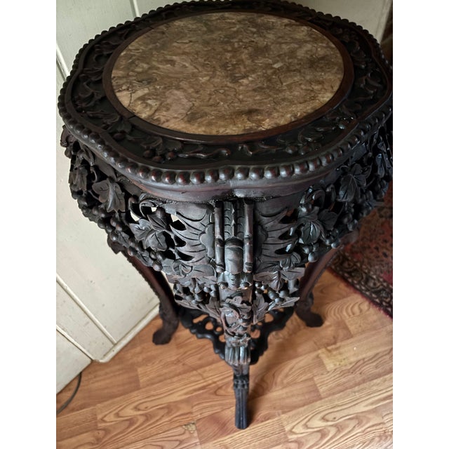 Ebony Chinoiserie Stately Rosewood Plant Stand For Sale - Image 8 of 12