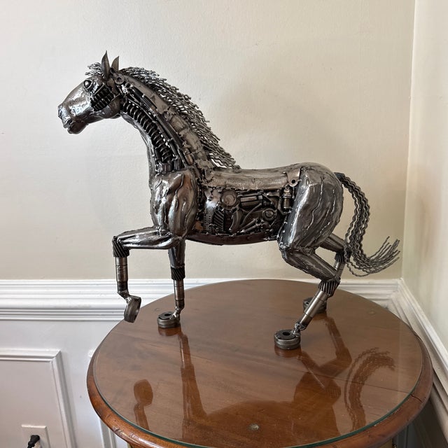 1970s Vintage Industrial Recycled Metal Horse Sculpture Signed For Sale - Image 5 of 11