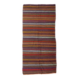 Striped Vintage Turkish Kilim Rug - 5`10" X 12`8" For Sale