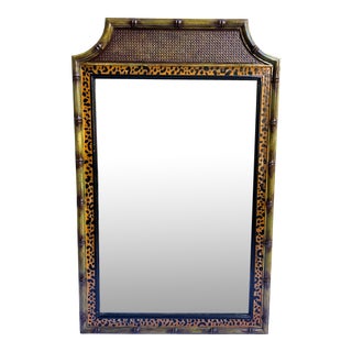 Vintage Faux Bamboo and Cain Pagoda Top Hand Painted Customized Wall Mirror With Leopard Print For Sale