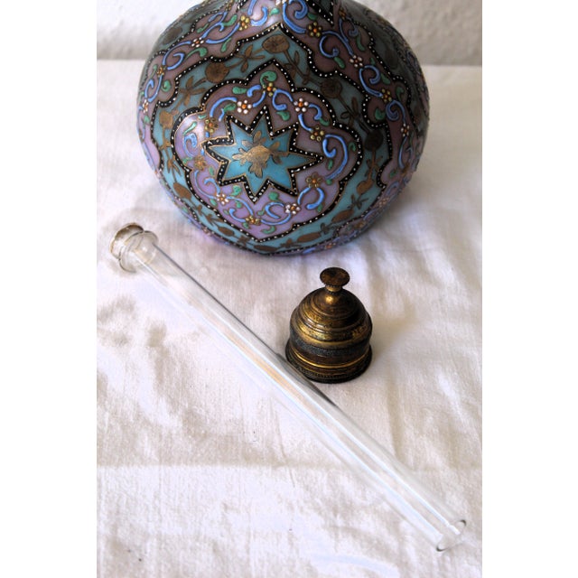 Metal Antique Enameled Art Glass Vase with Brass Lid by Thomas Webb For Sale - Image 7 of 10