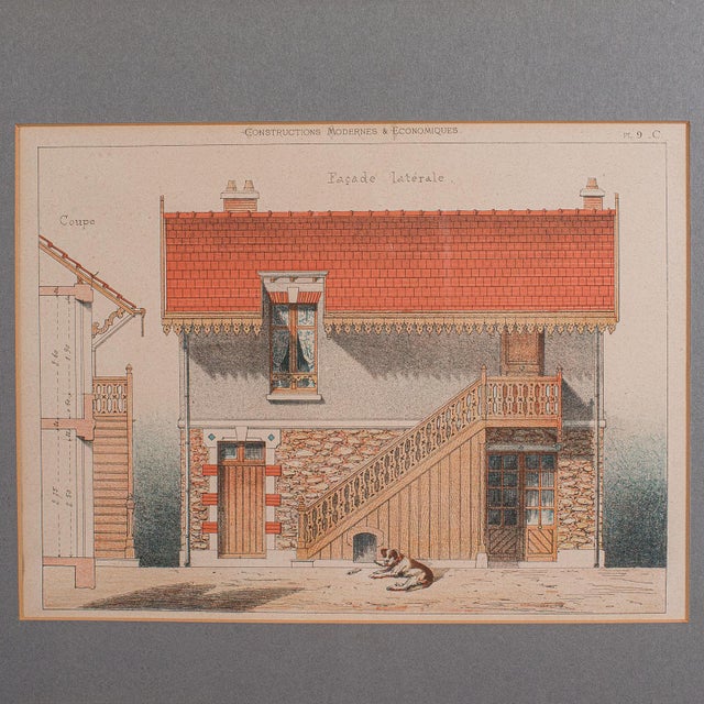 Antique Framed Architectural Plans, French, Industrial Lithograph Art, Victorian For Sale - Image 6 of 9