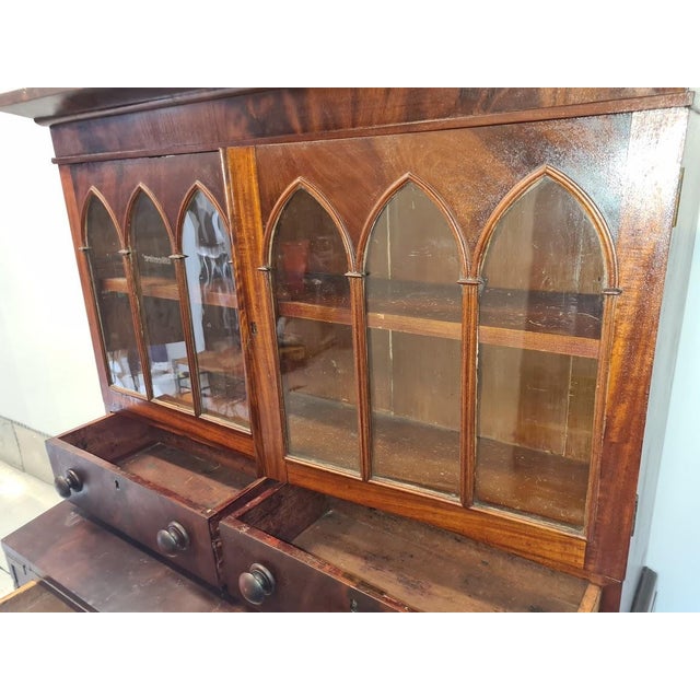 Wood Antique American Federal Style Flame Mahogany Secretary-Bookcase Early 1800 For Sale - Image 7 of 17
