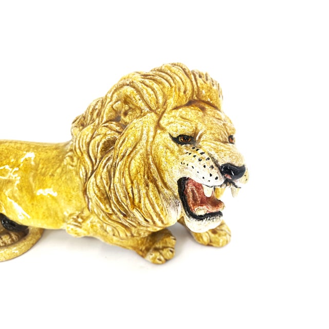 Ceramic Italian Glazed Terracotta Lion Sculpture, 1960s For Sale - Image 7 of 10