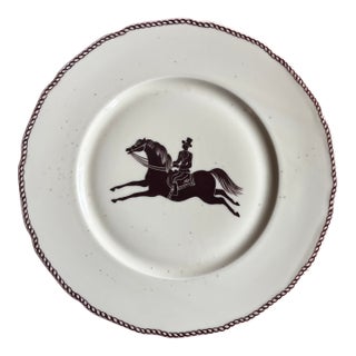 Large French Paris Porcelain Art Deco Charger Plate With Equestrian Silhouette of Horse & Rider Manner of Gio Ponti Signed Primavera For Sale
