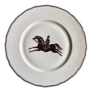 Large French Paris Porcelain Art Deco Charger Plate With Equestrian Silhouette of Horse & Rider Manner of Gio Ponti Signed Primavera