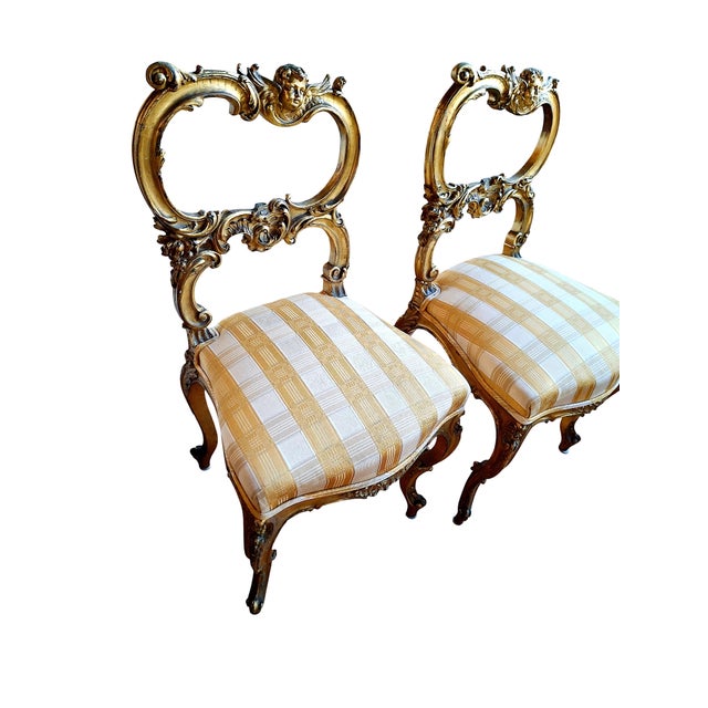 A Pair of Rococo-Style, Gilded and Putti-Adorned Side Chairs For Sale - Image 4 of 12