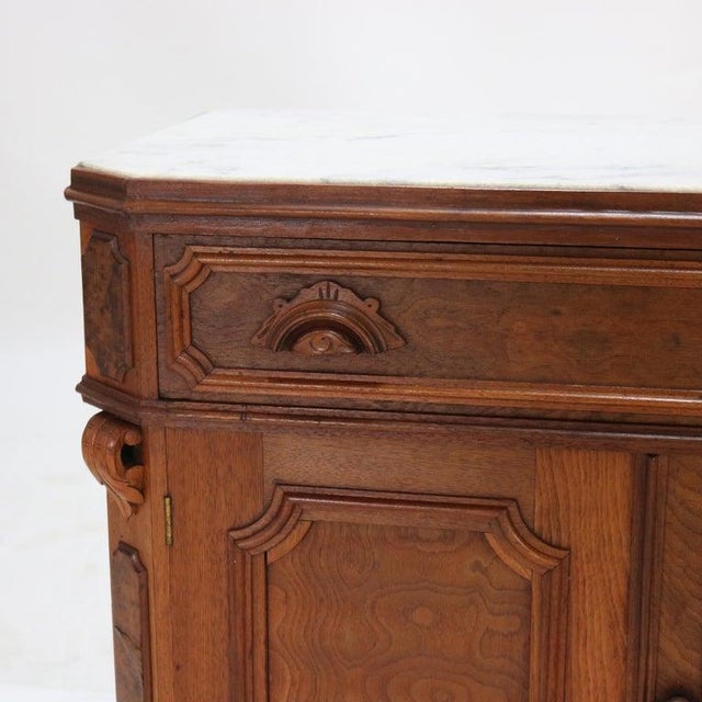 Victorian Carved Walnut & Burl Marble Top Commode C1890 For Sale - Image 9 of 18
