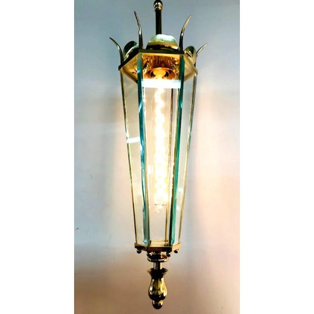 Italian 1940s Italian Brass and Glass 6 Sided Lantern For Sale - Image 3 of 11