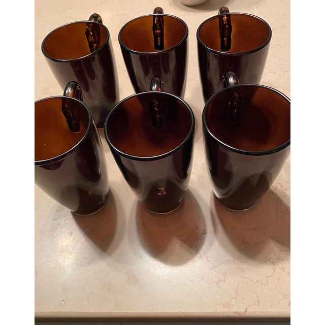 Amber/Sepia Glass Coffee & Tea Mugs, Set of 6, Brand New, Contemporary & Traditional For Sale - Image 4 of 5