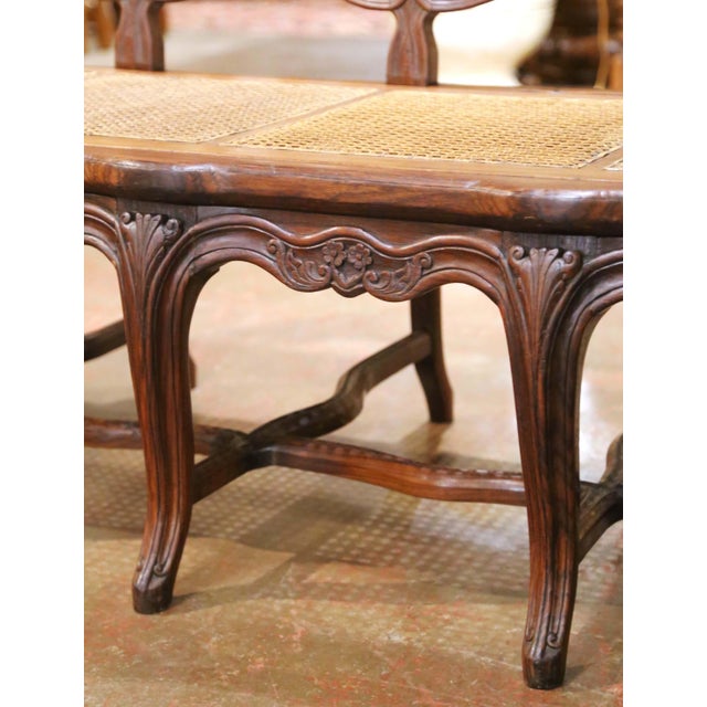 Wood 19th Century French Louis XV Carved Oak Five-Seat Caned Settee For Sale - Image 7 of 12