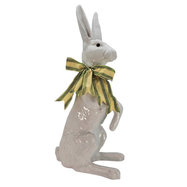 Large White Rabbit Statement Animal Sculpture Earth Needs California Glazed Terracotta Statue 27.5" For Sale In San Francisco - Image 6 of 17