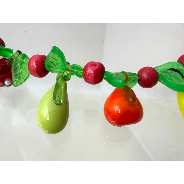 Wood Murano Blown Art Glass Tutti Frutti Lampwork Fruit Salad 28” Necklace Tiki Party For Sale - Image 7 of 9