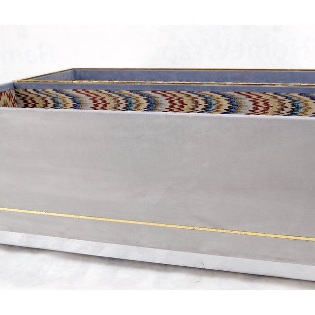 Gray Faux Grey Suede Brass Trim Truck Hope Chest Storage Box Cardin Style For Sale - Image 8 of 12