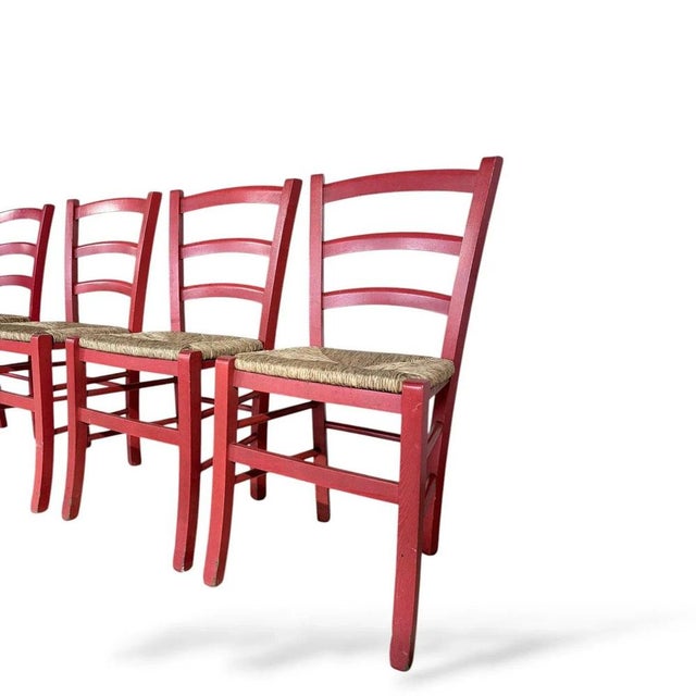 Vintage Italian Red Oak Ladderback Dining Chairs, Set of 2 For Sale - Image 9 of 10
