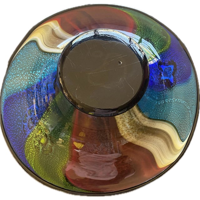 Art Nouveau 1990s Rainbow Blue Green Red Orange & White Millefiori Murano Attributed Glass Bowl For Sale - Image 3 of 5