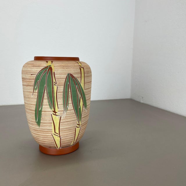 Colorful Abstract Bamboo Ceramic Pottery Vase by Eiwa Ceramics, Germany, 1960s For Sale - Image 4 of 18