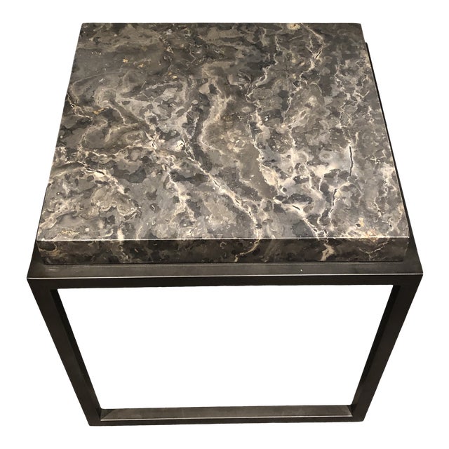 Industrial Noir Metal Stone Side Table Chairish