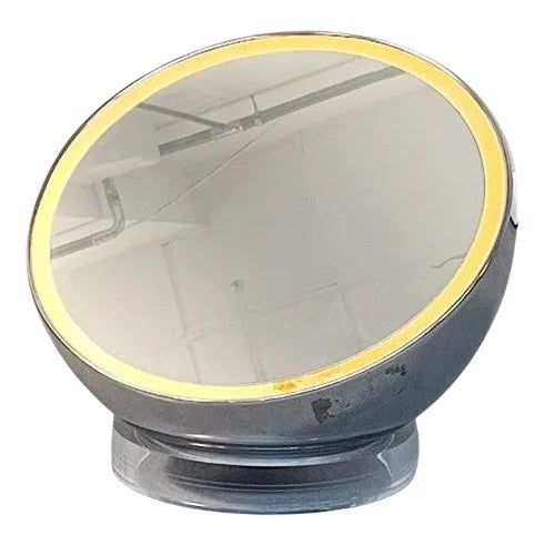 Mid-Century Italian Steel and Plastic Half Spherical Table Lamp & Mirror, 1970s For Sale