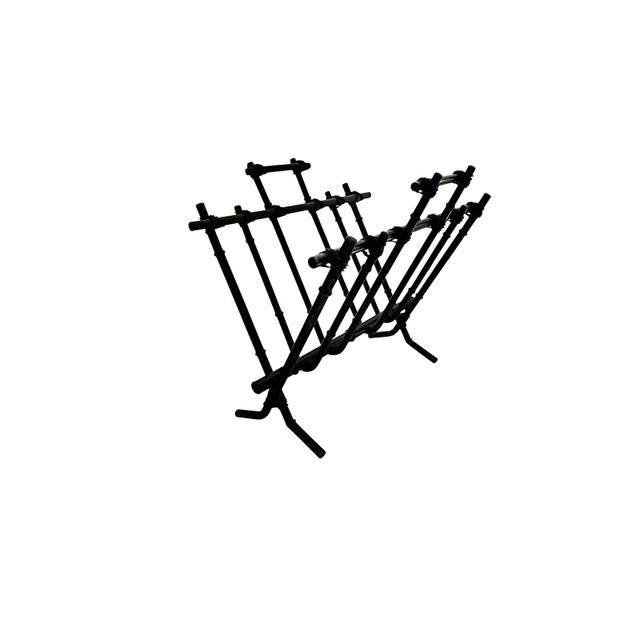 Mid-Century Modern Magazine Holder Metal Black Faux Bamboo Rack v Shape Vintage MCM Decor For Sale - Image 3 of 7