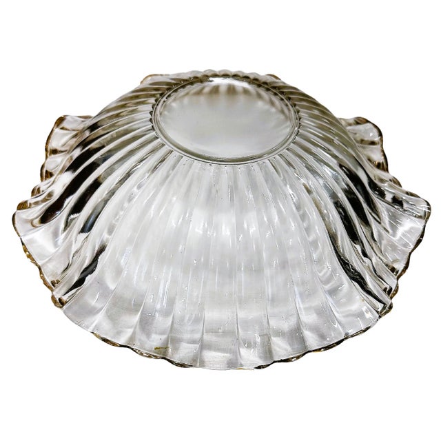 Vintage Glass Scalloped Serving Bowl With Gold Rimmed Edges on Bronze Pedestal For Sale In Birmingham - Image 6 of 8