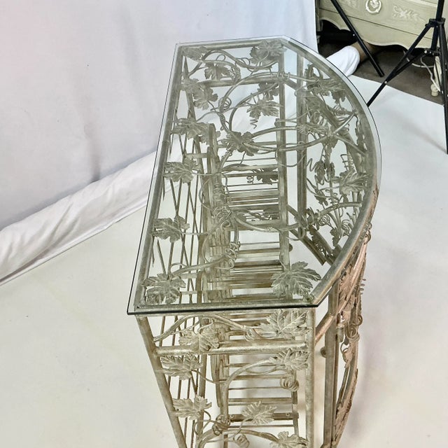 Vintage Maitland-Smith Hollywood Regency Silver Leaf Wine Rack Console Table - 30 Wells, Demi-Lune Design, Attributed For Sale - Image 14 of 16