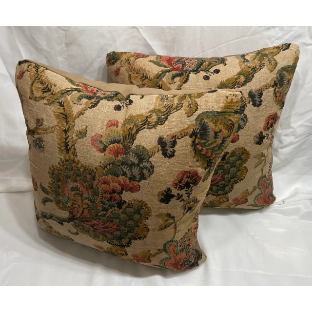 Pair of Pillow Covers Made With a Vintage Tree of Life Floral Linen Print Fragment and Brown Ultra Sued on the back side,...