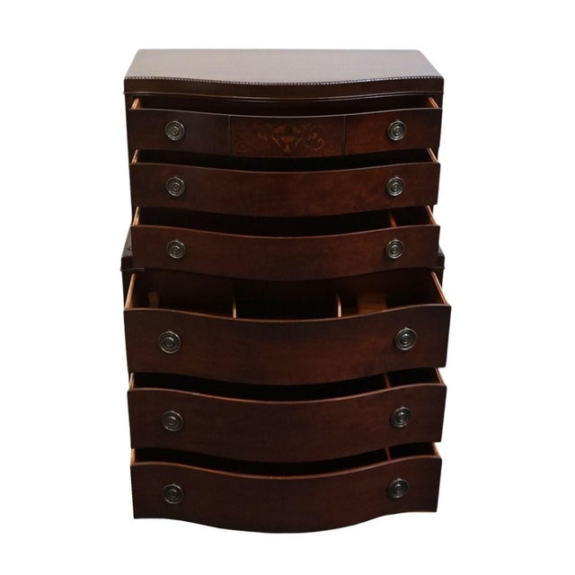 Mid 20th Century Vintage Antique Solid Mahogany Traditional Duncan Phyfe Style 37" Chest on Chest W. Urn and Vine Inlay 614 For Sale - Image 5 of 13