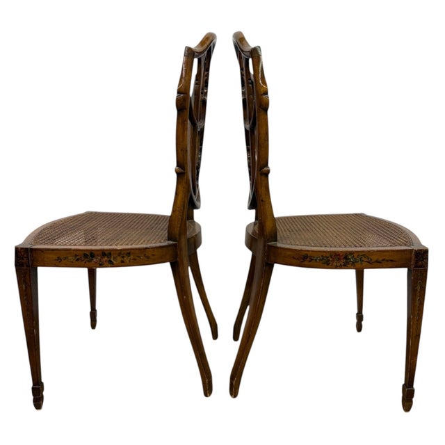 Hepplewhite Pair of Antique 19th Century English Federal Hepplewhite Caned Side Chairs For Sale - Image 3 of 14