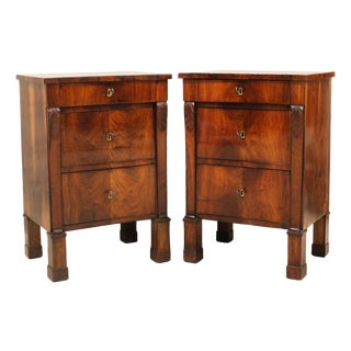 Italian Empire Bedside Tables in Walnut, Set of 2 For Sale