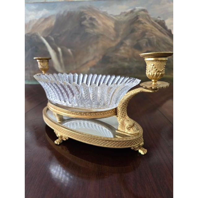 Antique Baccarat Attributed Crystal Bronze Dolphin Centerpiece For Sale - Image 4 of 13