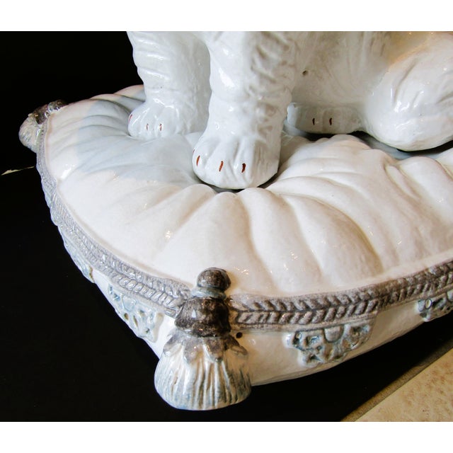 Vintage Italian Terra-Cotta Two Piece Sculpture Persian White Cat on a Pillow Circa 1960s For Sale - Image 11 of 16