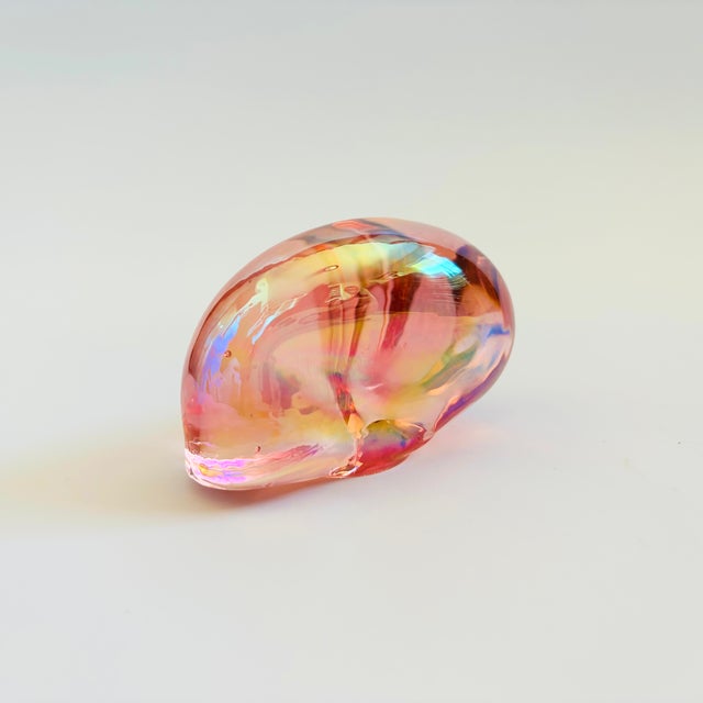 Postmodern Vintage Iridescent Pink Art Glass Shell Paperweight For Sale - Image 3 of 8