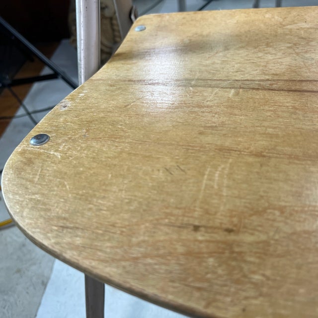 Mid Century American Seating Metal Folding Chair Curved Plywood Seat For Sale - Image 11 of 13