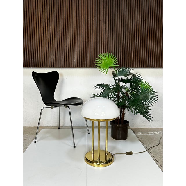 Brass Table Lamp with Opal Glass Dome, Germany, 1970s For Sale - Image 13 of 15