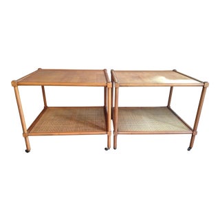 Baker Rolling Cane Tables - A Pair For Sale