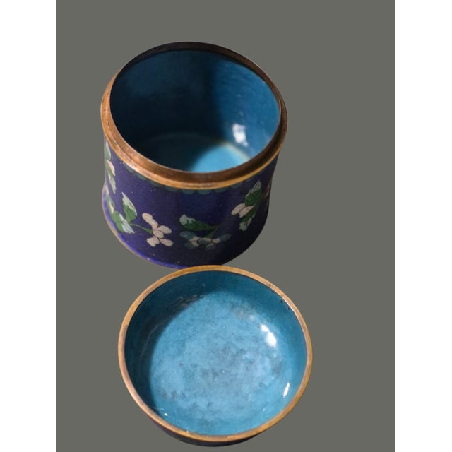 Late 20th Century Vintage Asian Cobalt Blue Floral Cloisonné Covered Jar For Sale - Image 5 of 7