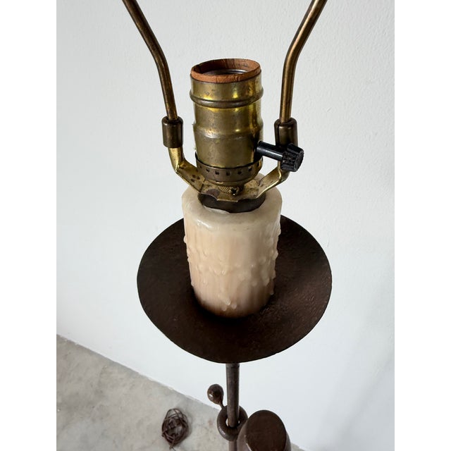 Brown Vintage Hand-Forged Iron French Gothic & Spanish Revival Adjustable Tripod Floor Lamps – A Pair For Sale - Image 8 of 13