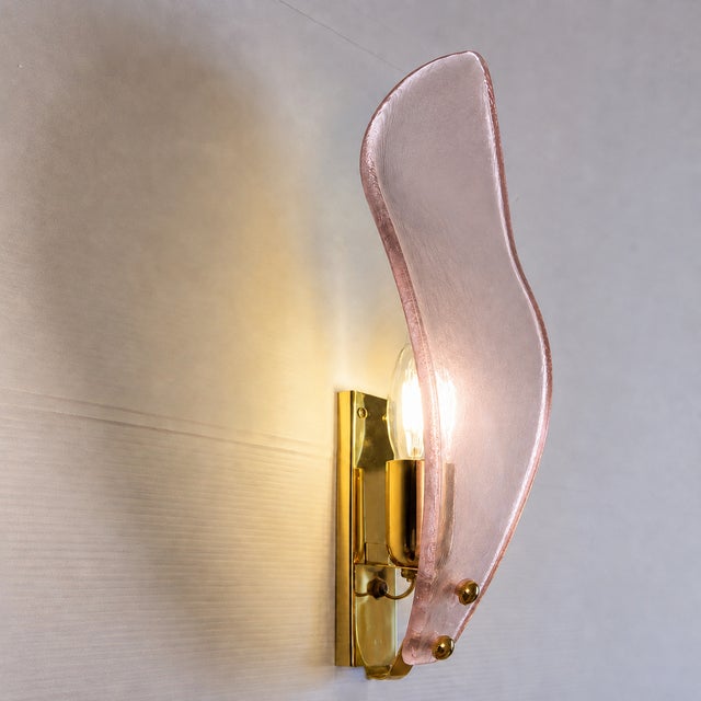 2020s Elegant Pink Sanded Leaf Murano Glass Wall Sconces, Set of 4 For Sale - Image 5 of 9