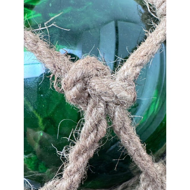 Vintage Green Glass Fishing Float in Jute Rope Netting For Sale - Image 10 of 12