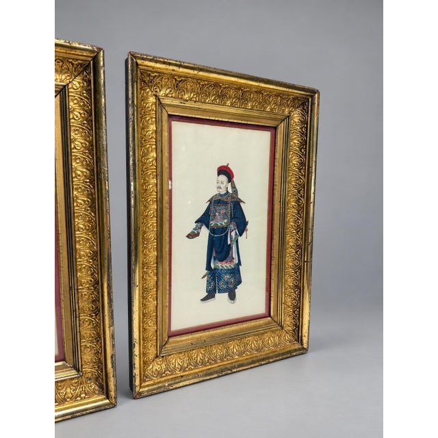 Gold Pair Chinese Qing Court Costume Lithographs in Elaborate Gilt Frames, C. 1900 For Sale - Image 8 of 9