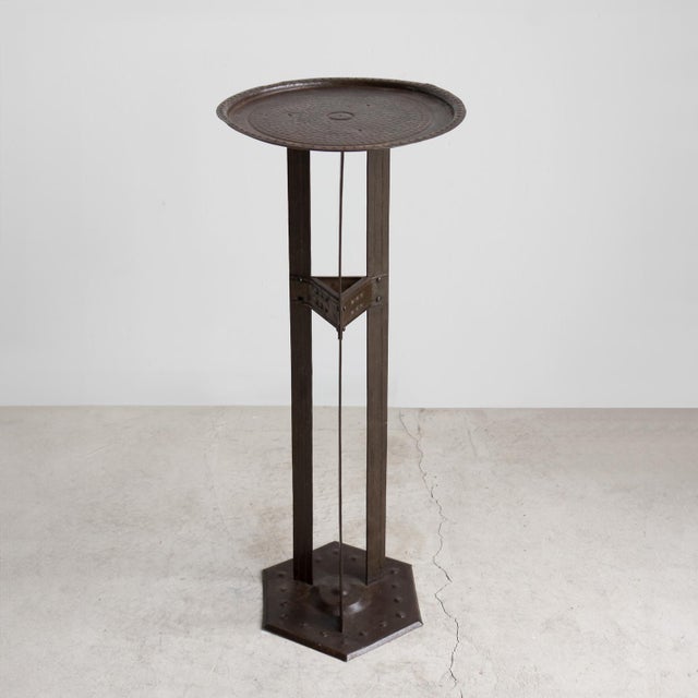 Metal Antique Secessionist Arts and Crafts Iron Side Table by Hugo Berger for Goberg, C. 1900 For Sale - Image 7 of 17
