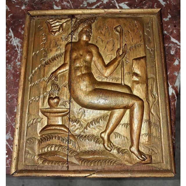 Carved Oak Panel of Allegorical Female Figure, 1920s For Sale - Image 4 of 6
