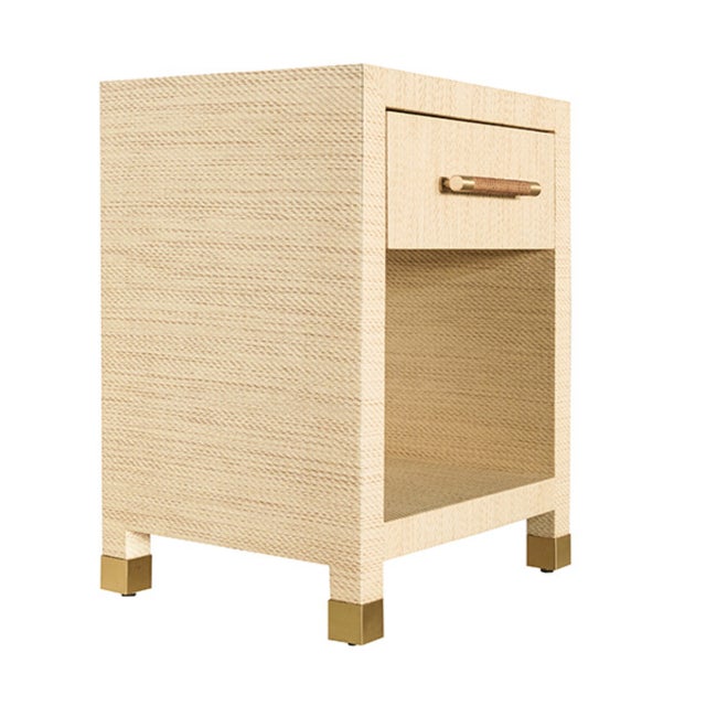 Contemporary Matthew Izzo Home Pelham Natural Grasscloth One Drawer Side Table With Rattan Wrapped Handle For Sale - Image 3 of 5