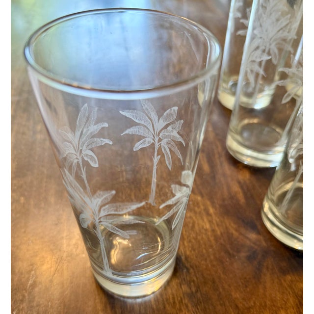 Coastal Late 20th Centurty Highball Tumblers With Etched Palm Tree Design - Set of 8 For Sale - Image 3 of 12
